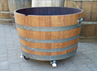 Blumenkübel Eichenholz XL RUND  | Echtes Weinfass 110L mit Rollen & Griffe